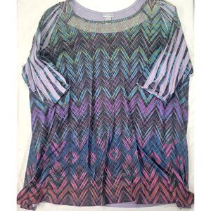 Catherines Women's 3/4 Sleeve Shirt Top Purple Green Black Green Lace Size 3X